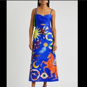 ALEMAIS Guardian Printed Satin Keyhole Midi Dress size 0
